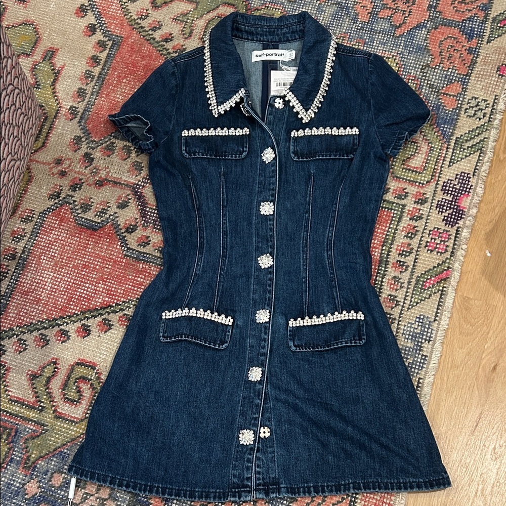 Self-Portrait Blue Mini Dress with White Accents